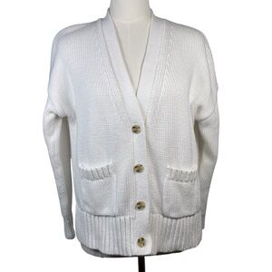 J. Crew Heritage Cotton Relaxed Cardigan Sweater White Small Preppy Contemporary